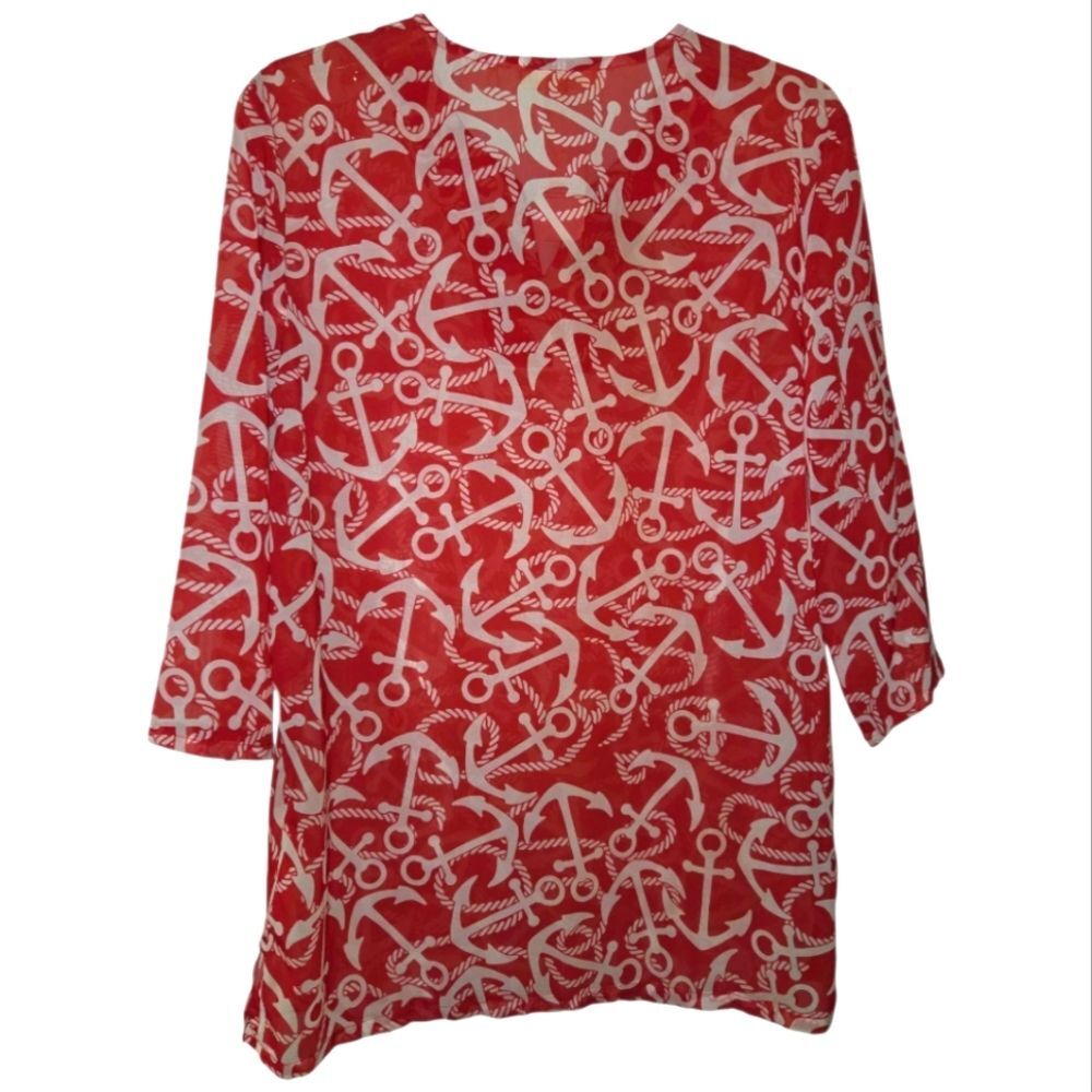 Nautical Sailing Anchor Red Sheer Indigo Soul Blouse